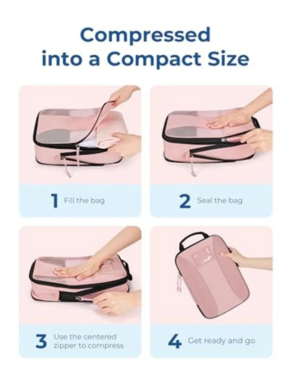 Compression Packing Cubes Travel Organizer Set Luggage Storage Bags 6 Piece